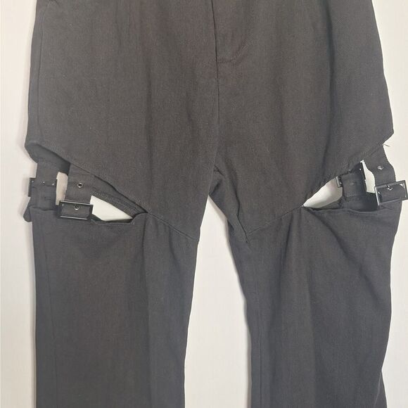 Cider Womens Cut Off Buckle Strap Jeans Black Punk Rock Metal Party Sexy Large - Picture 6 of 11